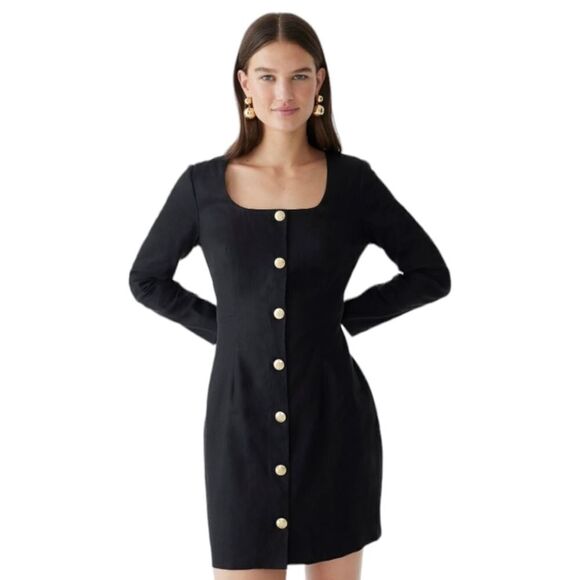 J. Crew Linen Blend Desk to Drinks Gold Button Midi Dress Sz 8 NWT - Picture 3 of 16